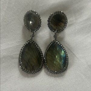 Roni Blanshay Labradorite Teardrop Dangle Earrings - Gunmetal Setting